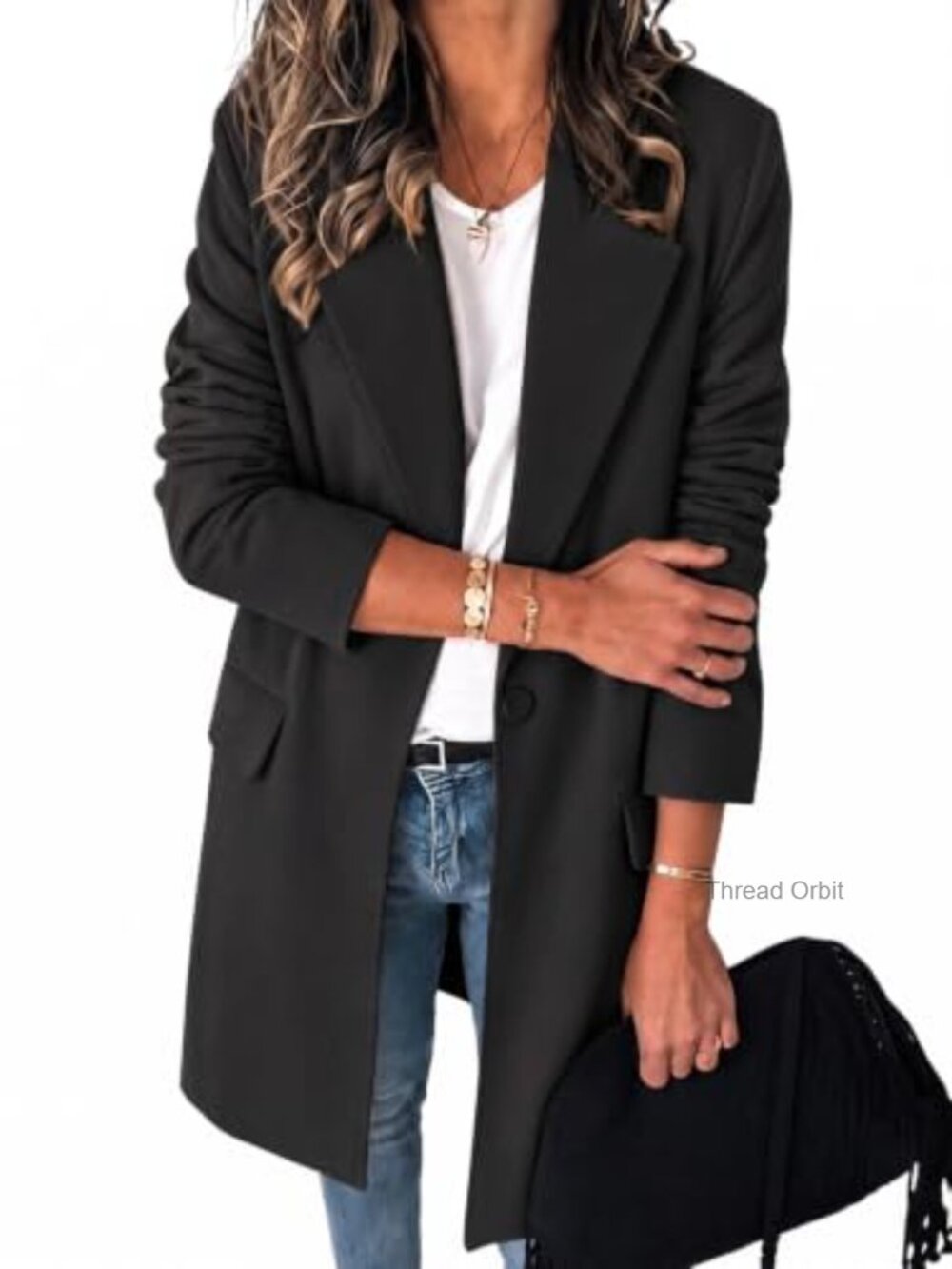 Cicy Bell Womens Long Open Front Blazer Business Casual Lapel Suit Jacket
